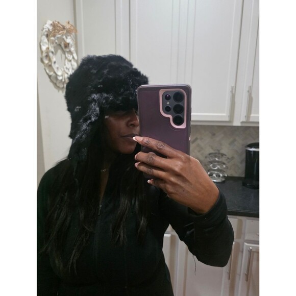 USHANKA / SHAPKA Slavic Doll Black Real Rabbit Fur Russian Trapper Hat XL main image 7